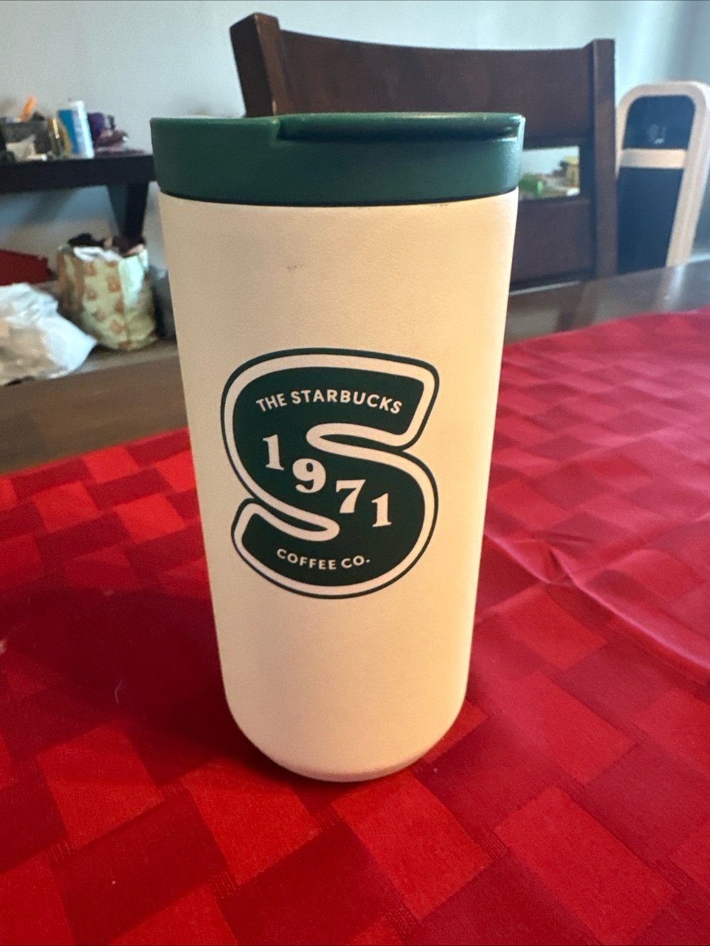 Starbucks White & Green 1971 Logo Travel Mug